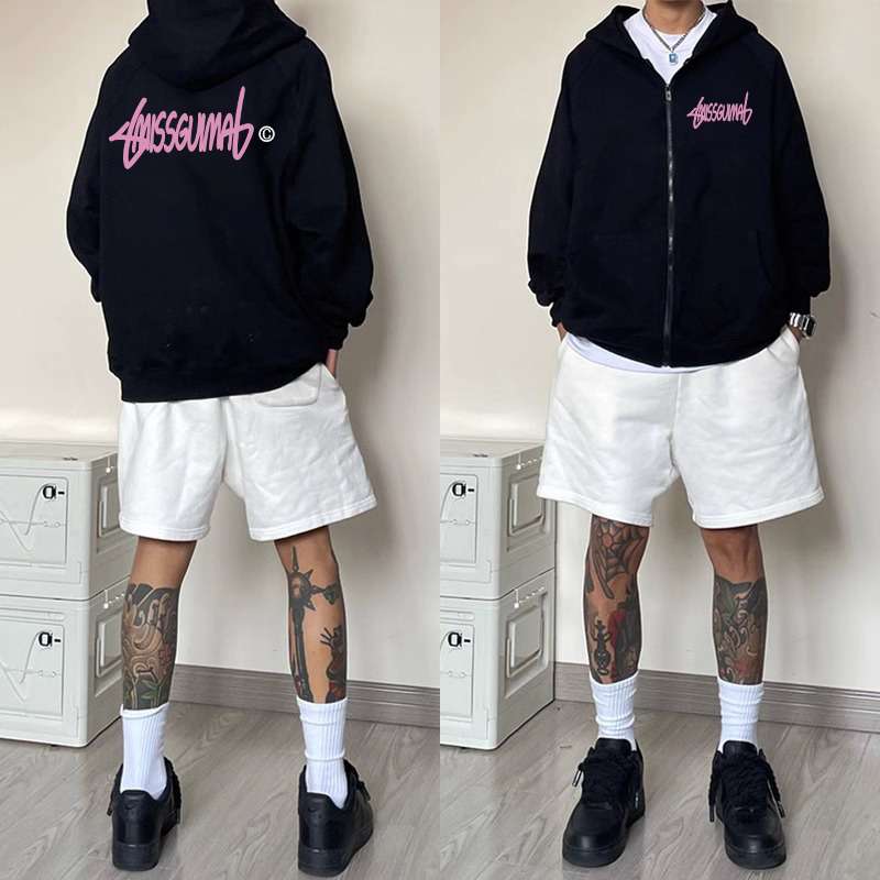 ストリート系グラフィックジップパーカー