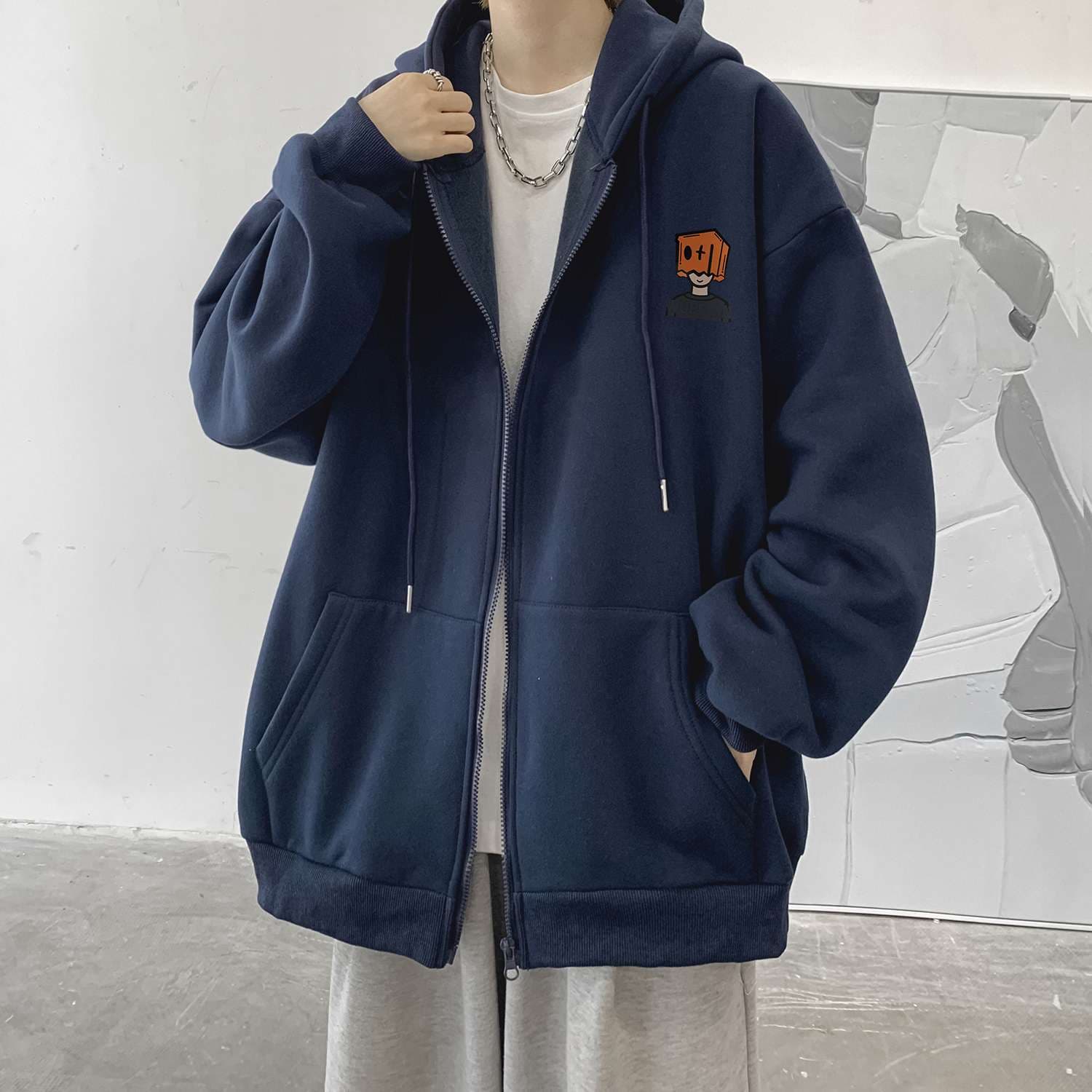 シンプルゆったりジップパーカー