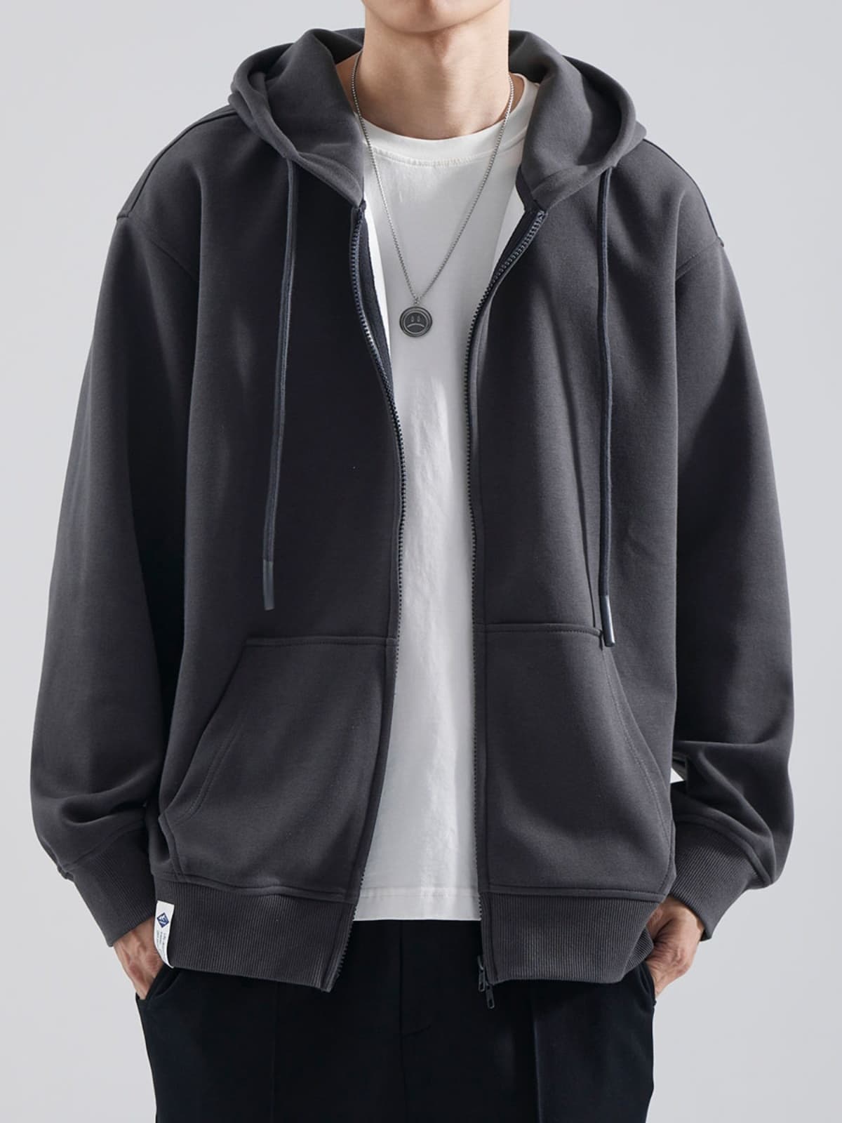 シンプル必須品 ゆったりジップパーカー