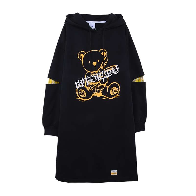 ゆったりクマプリントパーカーワンピ