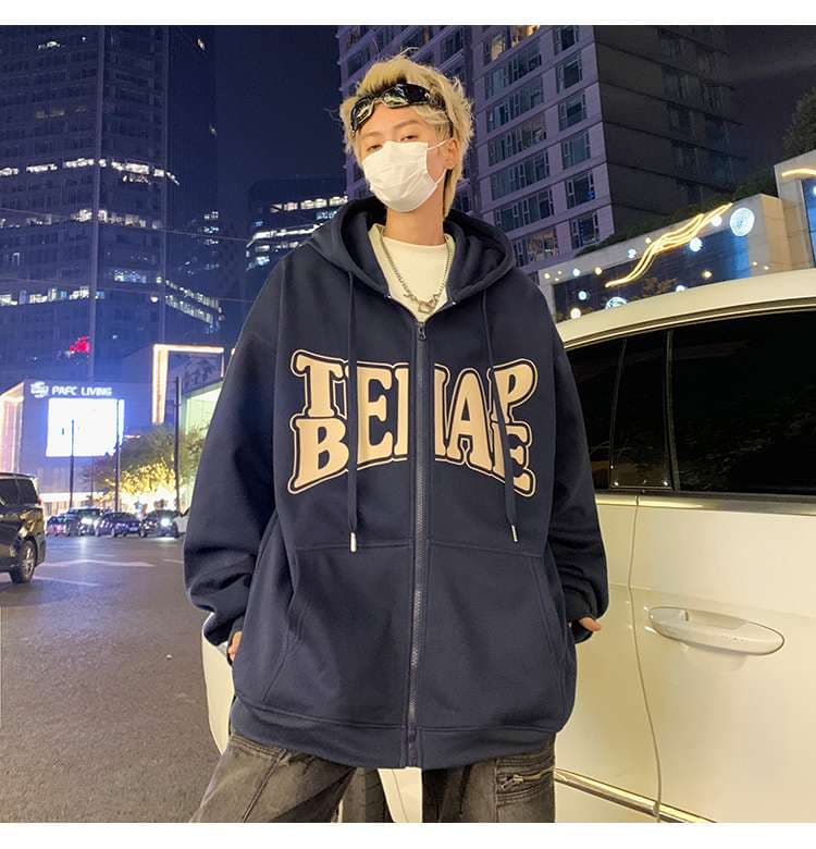  ストリート系ロゴジップパーカー