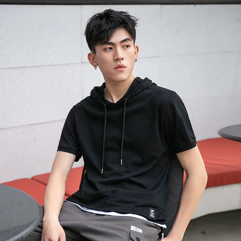 フード付き半袖パーカー