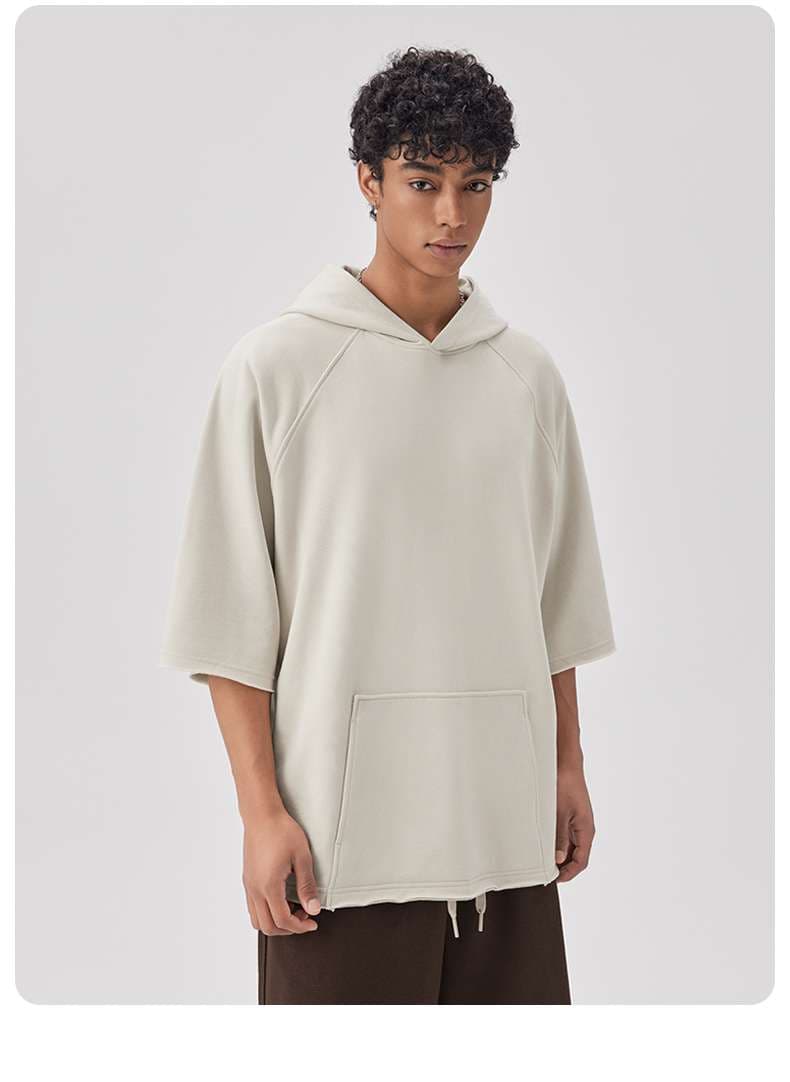 パーカー ゆったりフード付き半袖プルオーバー
