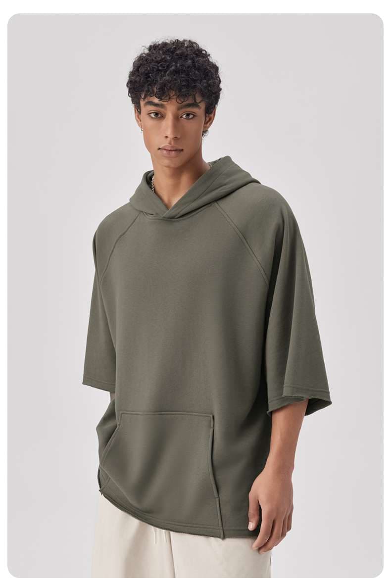 パーカー ゆったりフード付き半袖プルオーバー