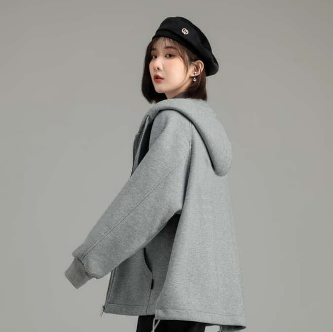 シンプル ゆったりジップパーカー