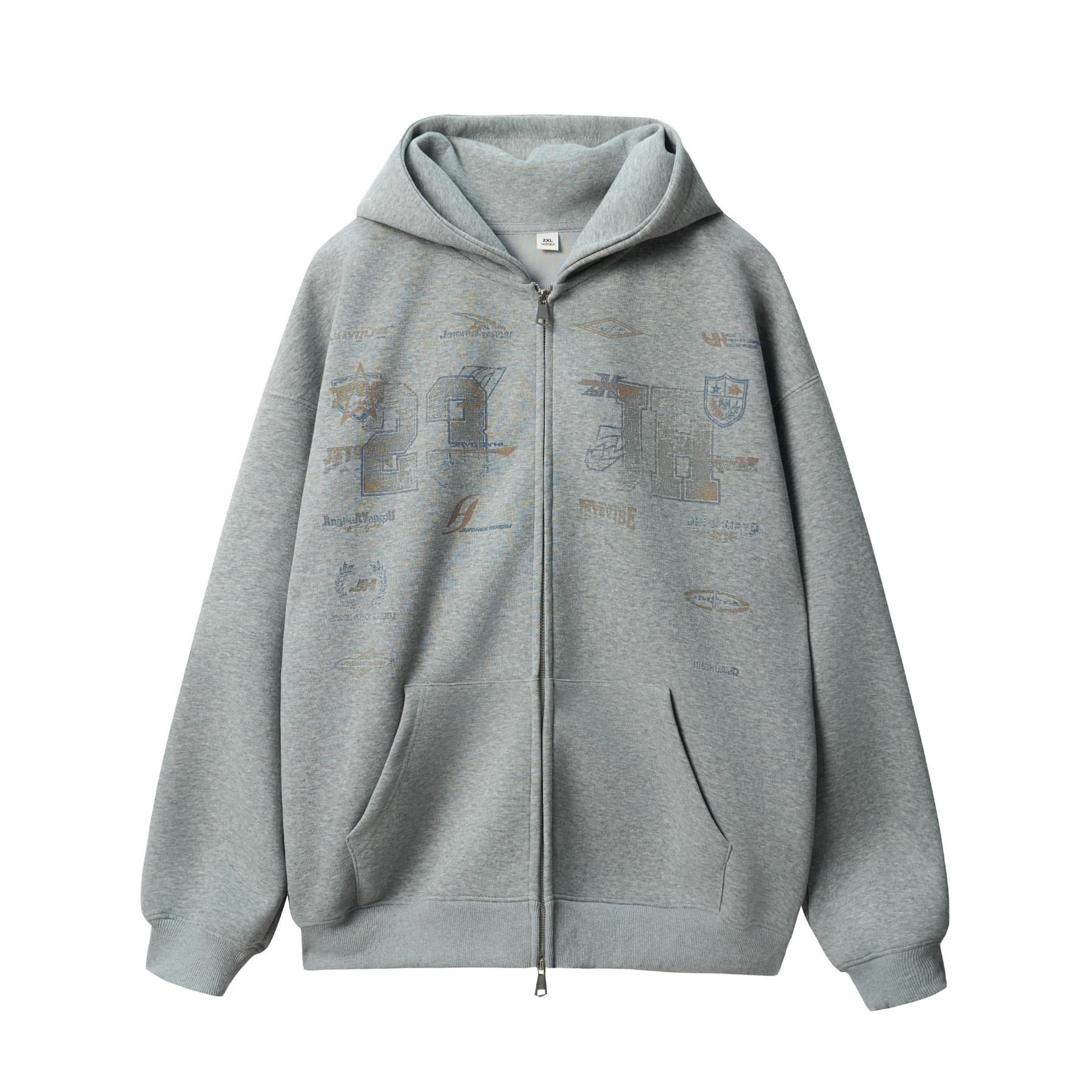数字グラフィック入りストリートジップパーカー