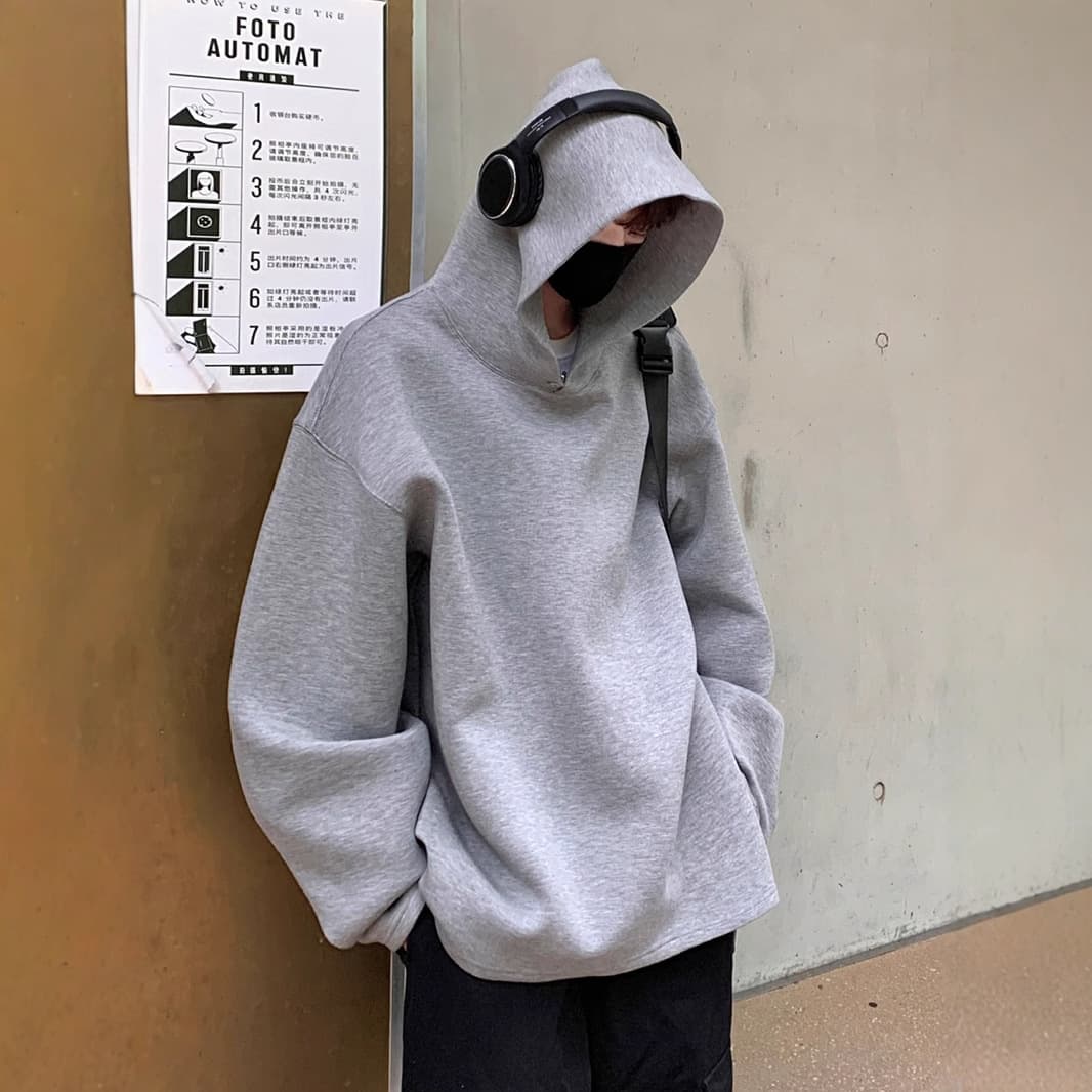 パーカー ゆったりオーバーサイズ無地プルオーバーパーカー